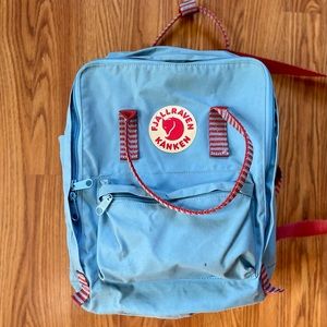 Fjallraven Kanken Blue and Red Striped Handle Backpack